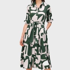 eShakti Size 3x 24W Abstract Print Crepe Sash-Tie Long Shirtdress Pleated Boho